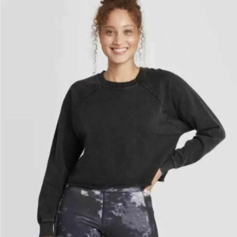 JoyLab‎ Black Cropped Acid Wash Sweatshirt